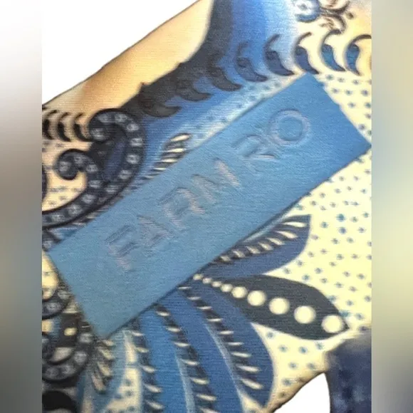 ▶️ Farm Rio ◀️ BLUE TILE BLACK BANANA BEADED FLAT SANDAL - Size 6