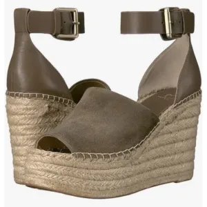 $150 MARC FISHER Adalyn Leather Suede Olive Espadrille Platform Wedge Sandal 9.5