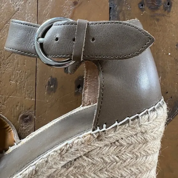 $150 MARC FISHER Adalyn Leather Suede Olive Espadrille Platform Wedge Sandal 9.5