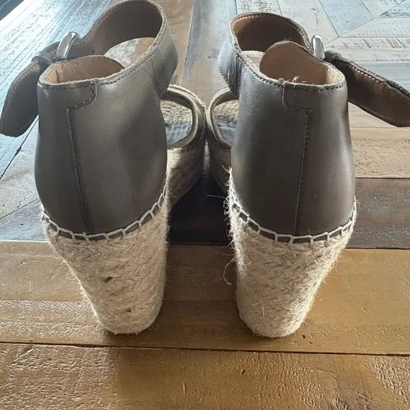 $150 MARC FISHER Adalyn Leather Suede Olive Espadrille Platform Wedge Sandal 9.5