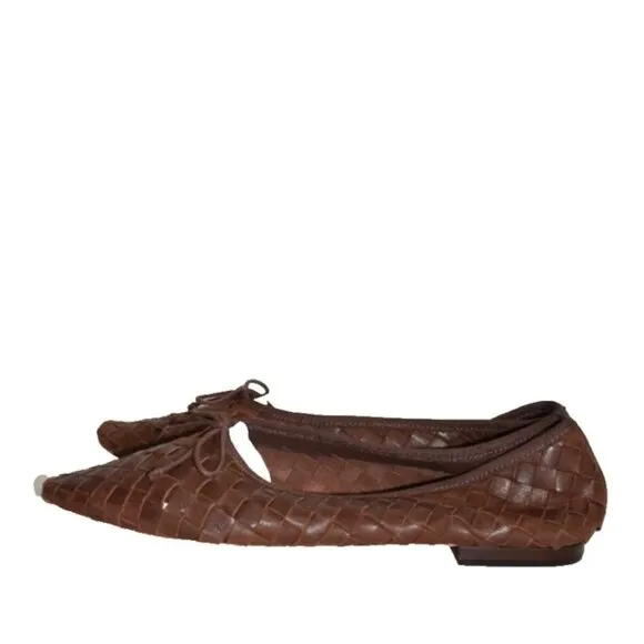 $330 LOEFFLER RANDALL LANDRY WOVEN BALLET FLAT CHOCOLATE LEATHER 9.5 (MG3)