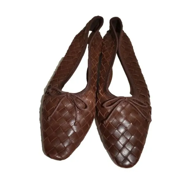 $330 LOEFFLER RANDALL LANDRY WOVEN BALLET FLAT CHOCOLATE LEATHER 9.5 (MG3)