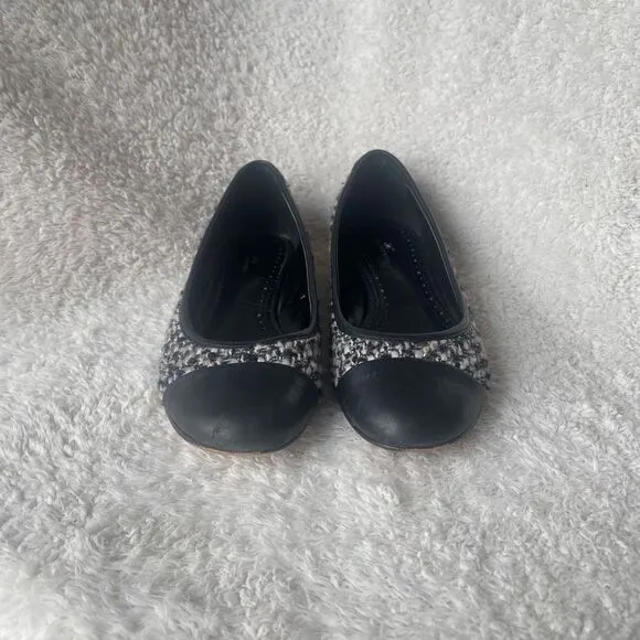 346 Brooks Brothers Black Grey Tweed Cap Toe Ballet Flats