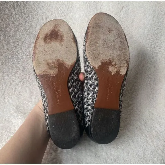 346 Brooks Brothers Black Grey Tweed Cap Toe Ballet Flats