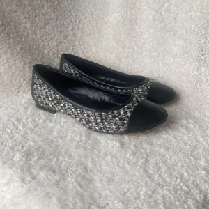 346 Brooks Brothers Black Grey Tweed Cap Toe Ballet Flats