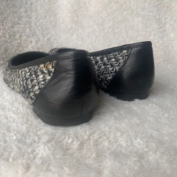 346 Brooks Brothers Black Grey Tweed Cap Toe Ballet Flats