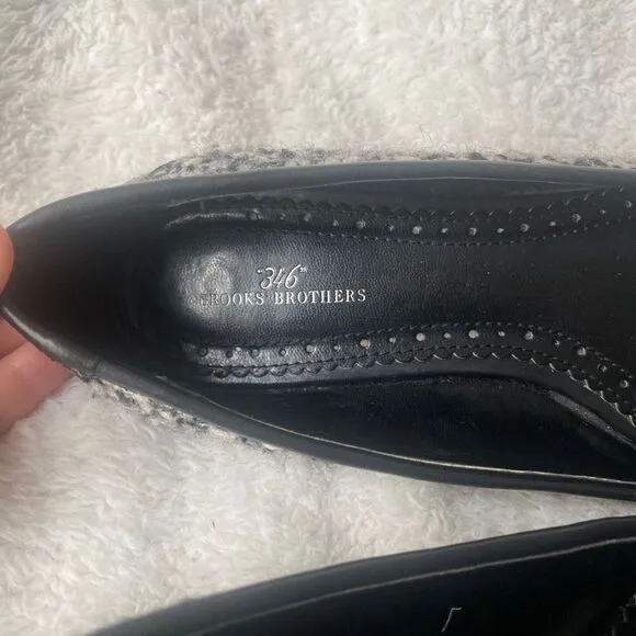 346 Brooks Brothers Black Grey Tweed Cap Toe Ballet Flats