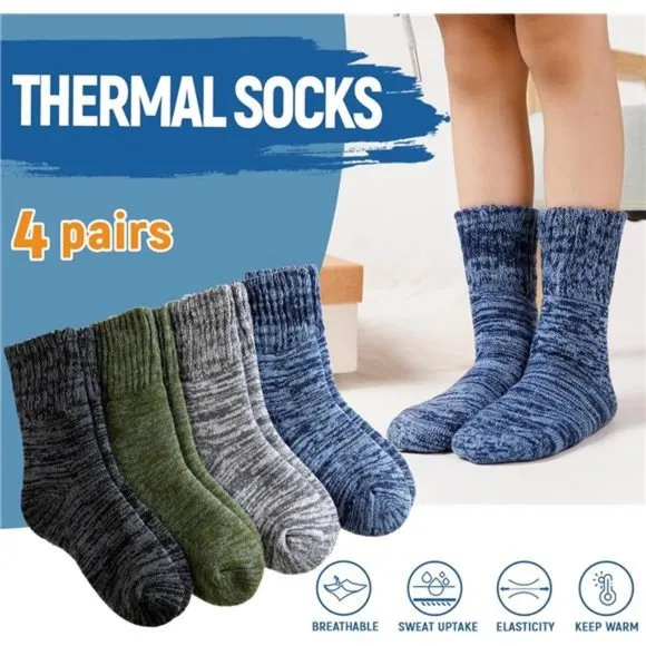 4 Pairs Kids Heated Socks Winter Thermal Insulated Socks