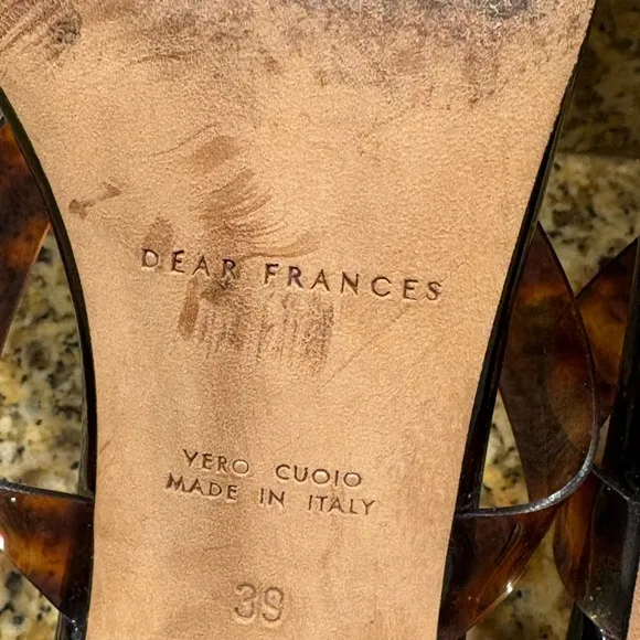 $510 DEAR FRANCES Rain Sandal Tortoise SLIDE SQUARE TOE SANDALS 39 US 8.5 EUC