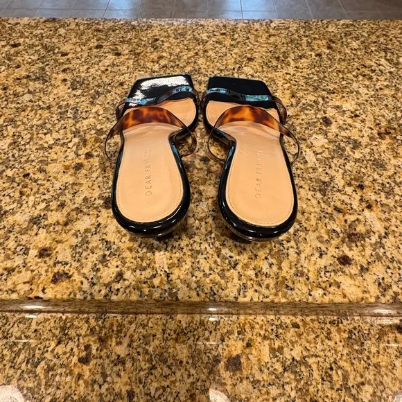 $510 DEAR FRANCES Rain Sandal Tortoise SLIDE SQUARE TOE SANDALS 39 US 8.5 EUC