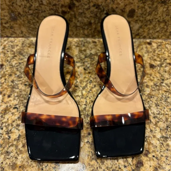 $510 DEAR FRANCES Rain Sandal Tortoise SLIDE SQUARE TOE SANDALS 39 US 8.5 EUC