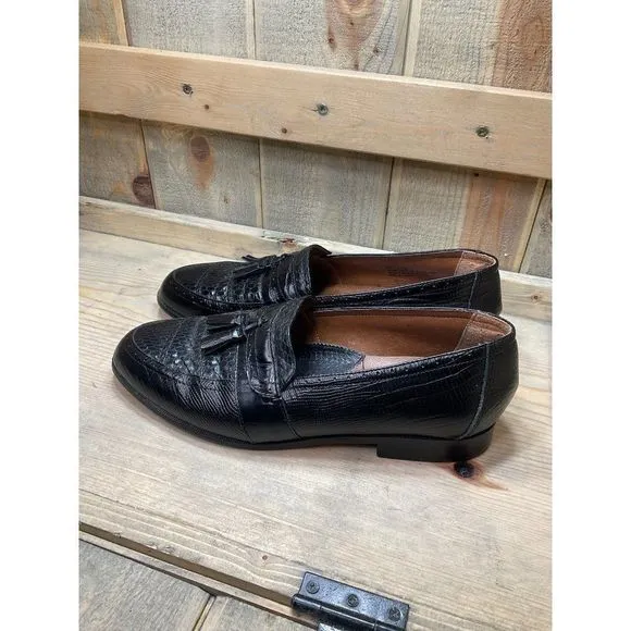 8.5m STACY ADAMS Black Leather Genuine Snake Kiltie Dress Loafers 23597-01