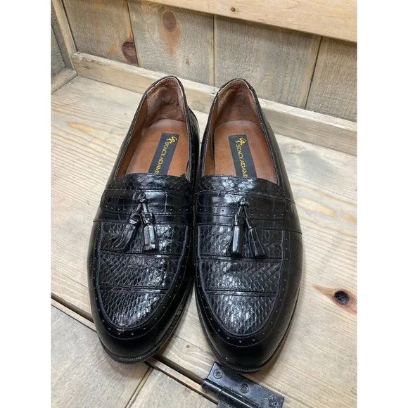 8.5m STACY ADAMS Black Leather Genuine Snake Kiltie Dress Loafers 23597-01