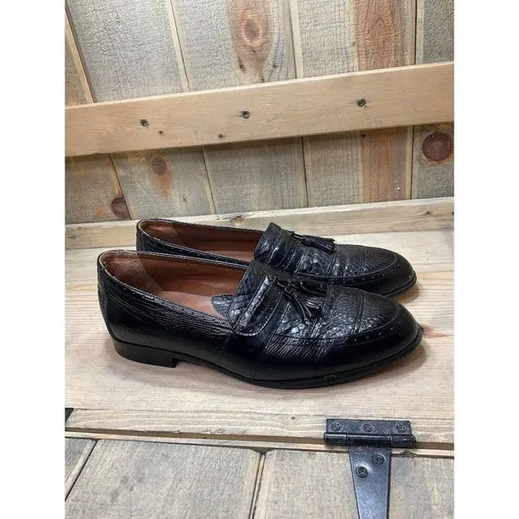 8.5m STACY ADAMS Black Leather Genuine Snake Kiltie Dress Loafers 23597-01