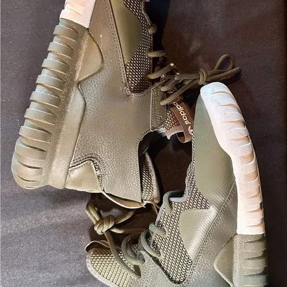 Adidas Green and White Sneakers with Knit Upper and Chunky Sole