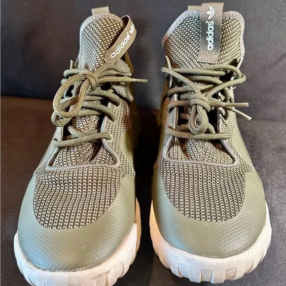 Adidas Green and White Sneakers with Knit Upper and Chunky Sole