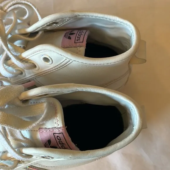 Adidas high top platform sneakers white with silver iridescence stripes size 6