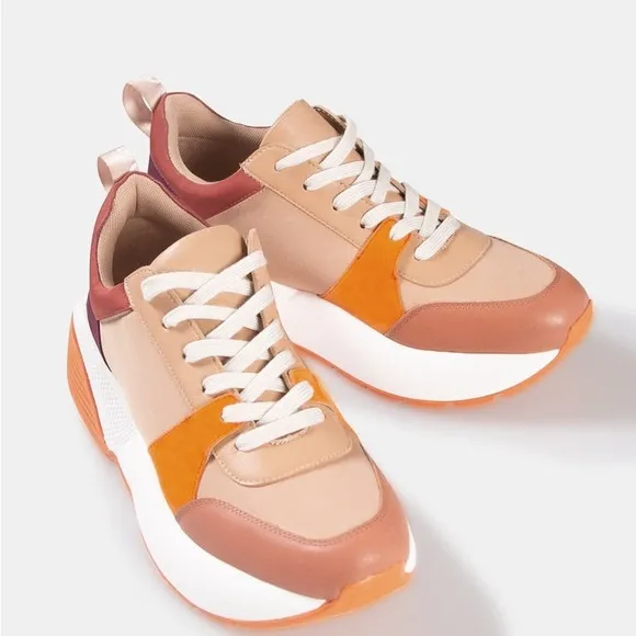 Adolfo Domínguez Sz 37 Colorful Chunky Sneakers white orange brown
