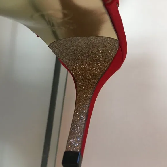 Adrianna Papell Strappy Sandals d'Orsay Sling back Red Satin Crystals Women 7 M