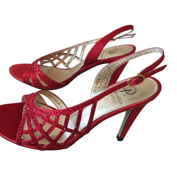 Adrianna Papell Strappy Sandals d'Orsay Sling back Red Satin Crystals Women 7 M