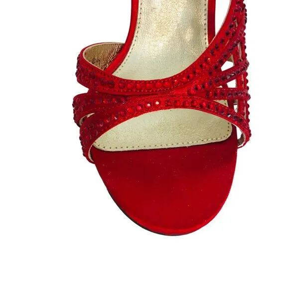 Adrianna Papell Strappy Sandals d'Orsay Sling back Red Satin Crystals Women 7 M
