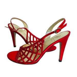 Adrianna Papell Strappy Sandals d'Orsay Sling back Red Satin Crystals Women 7 M