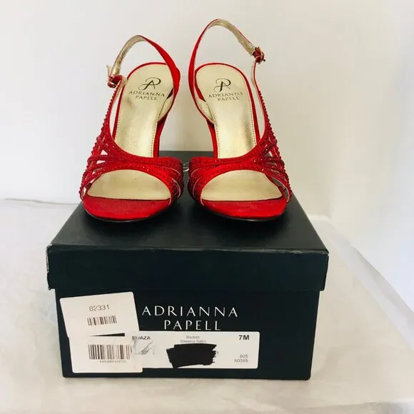 Adrianna Papell Strappy Sandals d'Orsay Sling back Red Satin Crystals Women 7 M