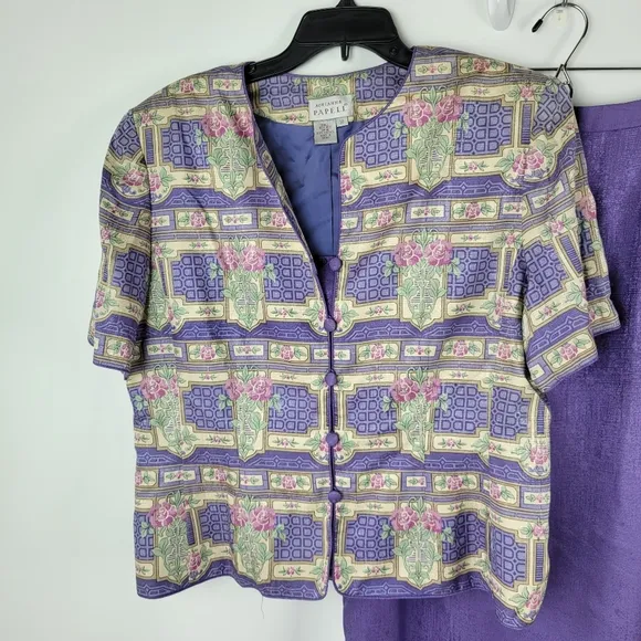 Adrianna Pappel 100% Silk Short Sleeve Suit Sz 18 Vintage NWOT