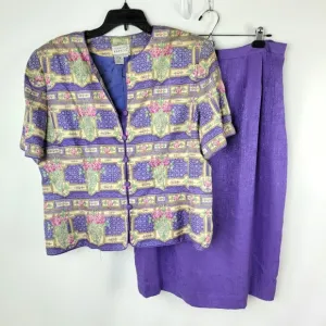 Adrianna Pappel 100% Silk Short Sleeve Suit Sz 18 Vintage NWOT