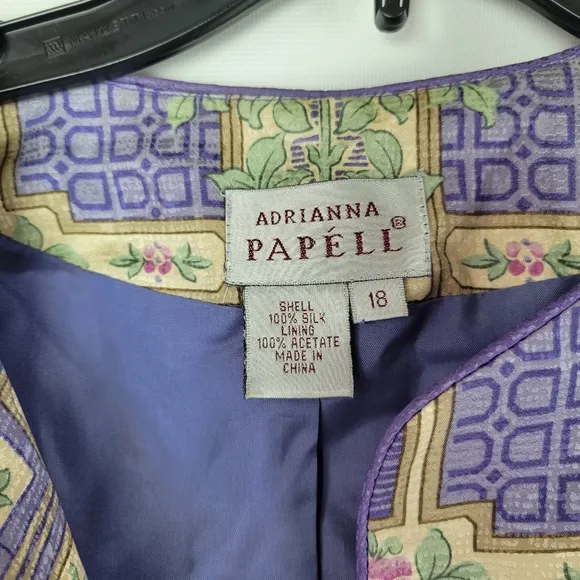 Adrianna Pappel 100% Silk Short Sleeve Suit Sz 18 Vintage NWOT