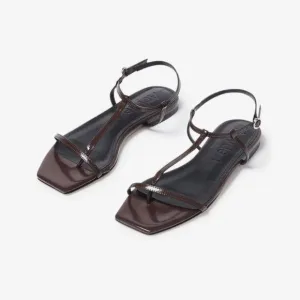 Aeyde Artis Ankle Strap Flat Sandals Size 8.5 Moka Brown Patent Leather NEW $325