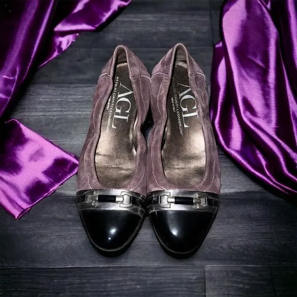 AGL Attilio Giusti Leombruni Black &amp; Plum Ballet Flats Size 37.5 Authentic