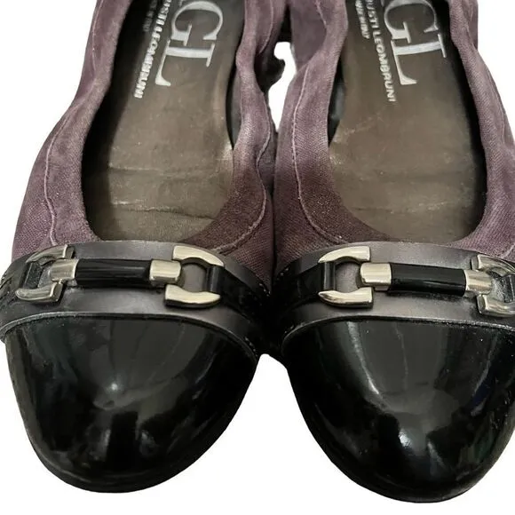 AGL Attilio Giusti Leombruni Black &amp; Plum Ballet Flats Size 37.5 Authentic