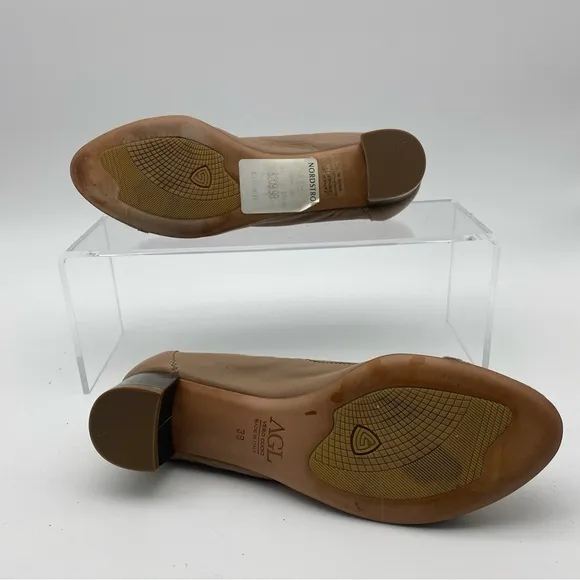 AGL Italy Women Size 38 (US 8) Beige Leather Ballet Chunky Block Heels Flats
