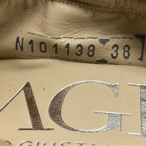 AGL Italy Women Size 38 (US 8) Beige Leather Ballet Chunky Block Heels Flats