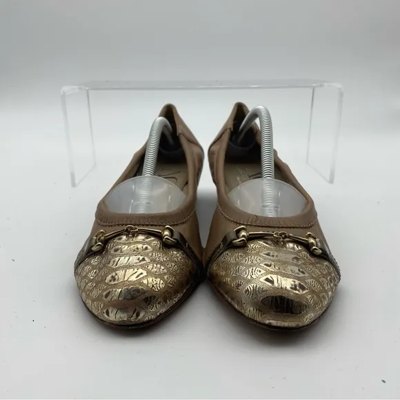 AGL Italy Women Size 38 (US 8) Beige Leather Ballet Chunky Block Heels Flats