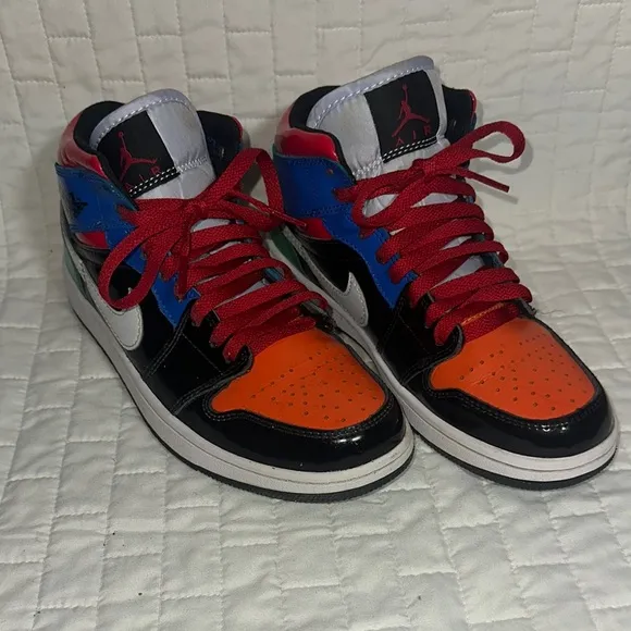 Air Jordan 1 Mid Multi Patent Multicolor High-Top Sneakers Men’s 7 Women’s 8.5