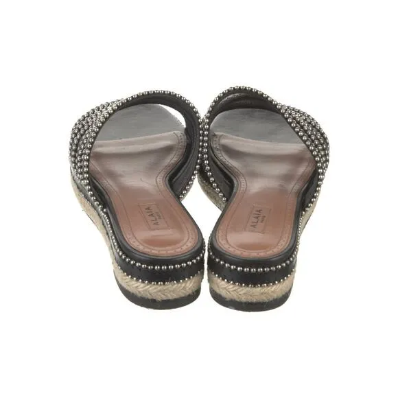 Alaa Printed Beaded Accents Espadrilles Sandal - 9 Black/Silver