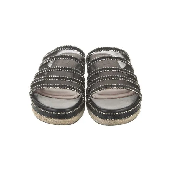 Alaa Printed Beaded Accents Espadrilles Sandal - 9 Black/Silver