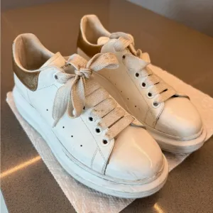 Alexander McQueen White and Gold Platform Sneakers
