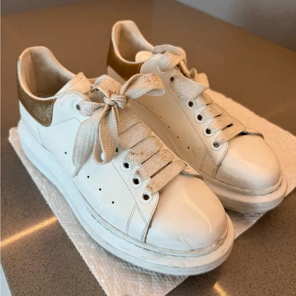 Alexander McQueen White and Gold Platform Sneakers