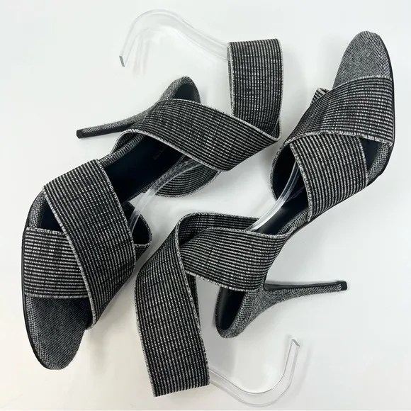 Alexander Wang Dana Sandals Size 8 Black Elasticated Grosgrain Strappy Heels