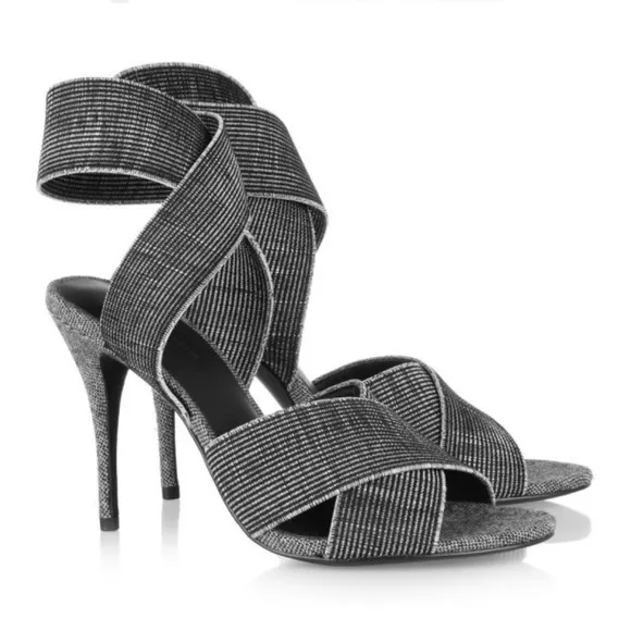 Alexander Wang Dana Sandals Size 8 Black Elasticated Grosgrain Strappy Heels