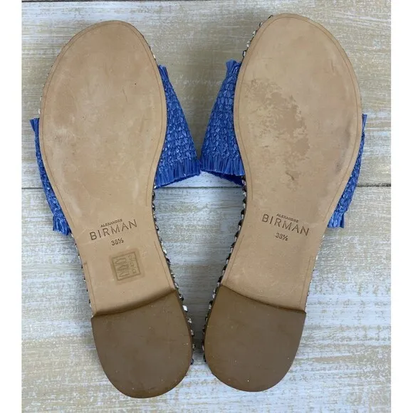 Alexandre Birman Ludovica Raffia Flat Slide Sandals Blue Size 38½ US 8.5 DustBag