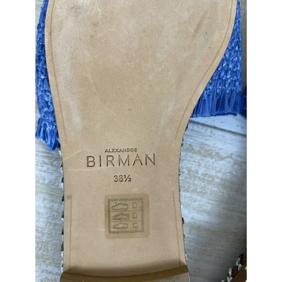 Alexandre Birman Ludovica Raffia Flat Slide Sandals Blue Size 38½ US 8.5 DustBag
