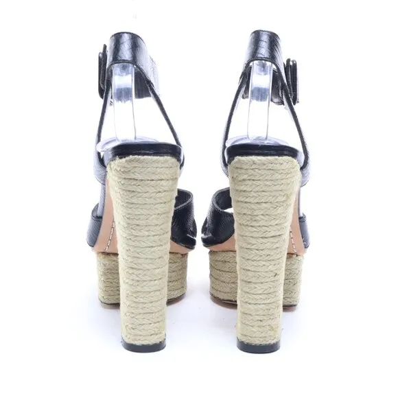 Alice   Olivia Women Leather Platform Espedrille Heels EU 36 Black/Cream EUC