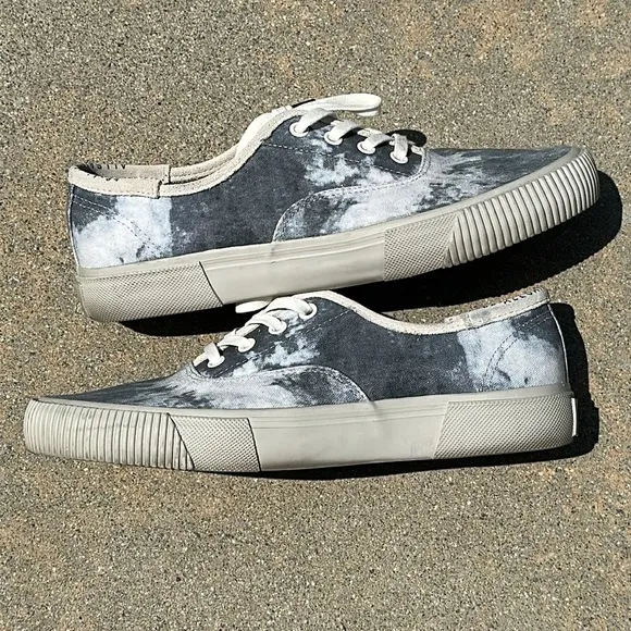 Allsaints Men's Lex Tie Dye Blue Gray Canvas Sneakers w/ Chunky Outsole Size 9