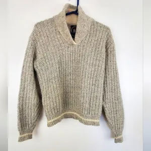 Alps Beige Sweater Waffle Knit Pullover Felted Flower Detail Collar Size Large