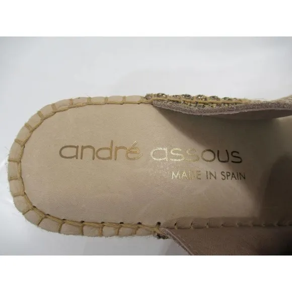 Andre Assous Annette Wedge Espadrille Thong Slide Sandal Beige Camo Size 8 EU 39