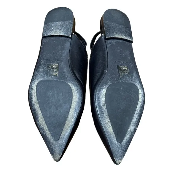Anine Bing • Callie Slingback Gold Studded Pointed Toe Black Leather Flats 38